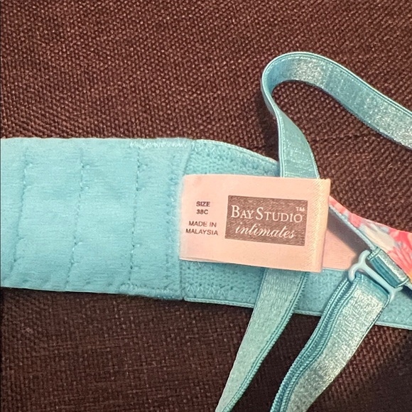 #1275=Floral Patterned Bra with Blue Straps - Picture 3 of 5